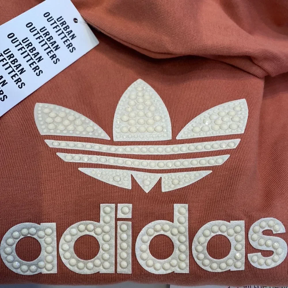 NEW Adidas Urban Outfitters UO Trefoil Logo Rhinestone Tee Shirt T-Shirt L XL